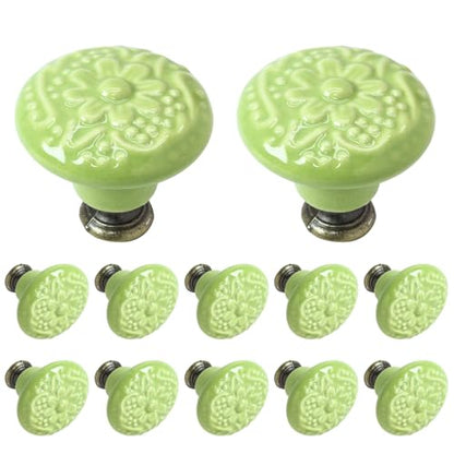 Biaungdo 12 Pcs Grass Green Ceramic Kitchen Cabinet Knobs