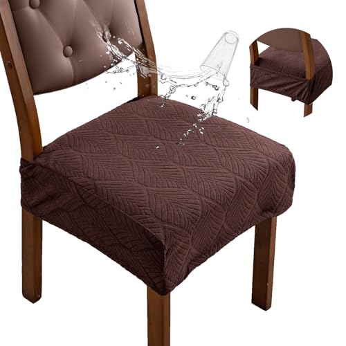 Waterproof Stretch Chair Seat Covers, Set of 6 Chocolate - color: Chocolate, size: 16-20in-Rear-covered