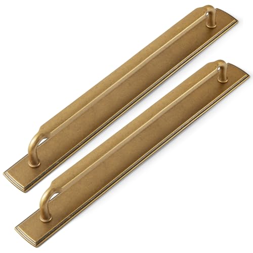Goo-Ki 2 Pack Cabinet Pulls Antique Brass Drawer Pulls with Backplate,12-3/5 Inch Hole Center Vintage Cabinet Handles with Spacer Kitchen Zinc Alloy Hardware - color: Antique Brass, size: 12-3/5 Inch Hole Center