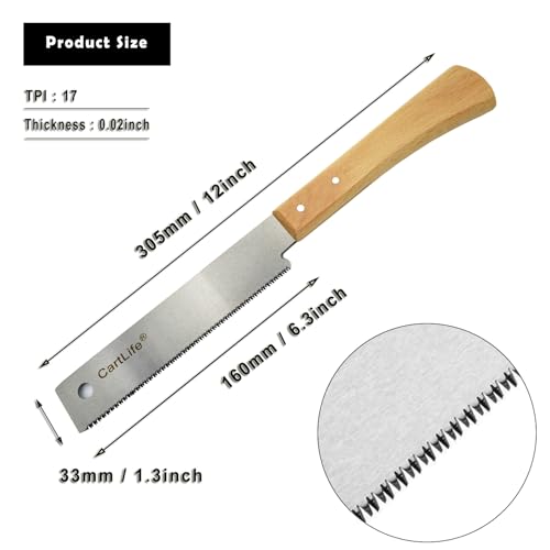 Small Hand Saw, Japanese Woodworking Flush Cut with Wooden Handle,Flexible Blade,17TPI Pull Saw Tool for Carpentry, DIY Projects,Precision Cutting for Hardwood & Softwood