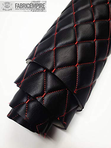 Vinyl Quilted Foam Fabric with 3/8" Foam Backing Upholstery / 52" Wide/Sold by The Yard/FABRIC EMPIRE (Black with Hq Red Thread, Diamond 2" x 3") - color: Black With Hq Red Thread, size: Diamond 2" x 3"