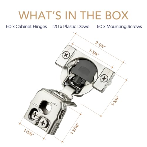 Soft Close Hinges for Kitchen Cabinet Hinges, 1-3/8 Inch Overlay, 60 Pack - size: 1-3/8 inch Overlay