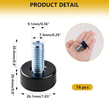 16 Pack Adjustable Furniture Levelers, 3/8"-16 UNC Threaded Leveling Feet for Tables, Chairs, Cabinets, Shelving, Sofa – Heavy Duty Floor Protectors - size: 16pcs 3/8"-16 UNC