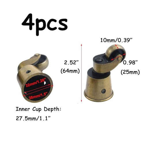 Semetall 4pcs Metal Swivel Round Cup Caster 2.52-Inch Height Bronze - style: A-T0032