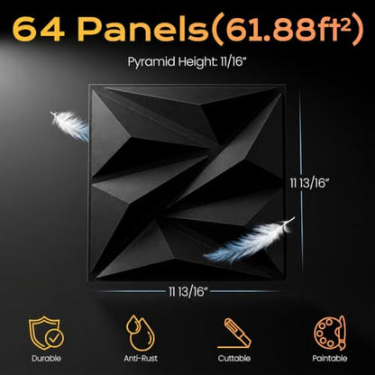 Sonicism Wall Panels 64Pack,0.7"x11.8"x11.8"3D Wall Panels Creative Cutting - color: Charcoal Black, size: 64 Pack (61.88 Sq Ft)