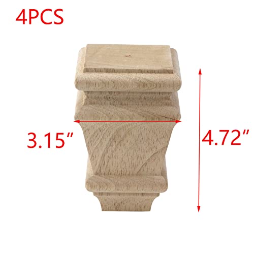 T Tulead 120mm/4.72" Unfinished Wooden Cabinet Feet Pack of 4 - size: 4.72" × 3.15"