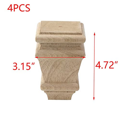 T Tulead 120mm/4.72" Unfinished Wooden Cabinet Feet Pack of 4 - size: 4.72" × 3.15"