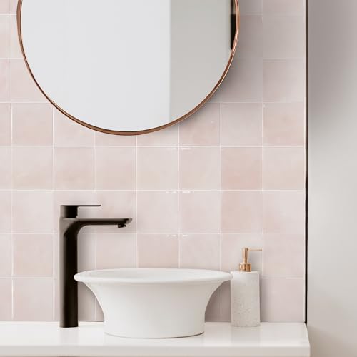 Smart Tiles Peel and Stick backsplash, Zellige Pink, 9"x9" - color: Pink