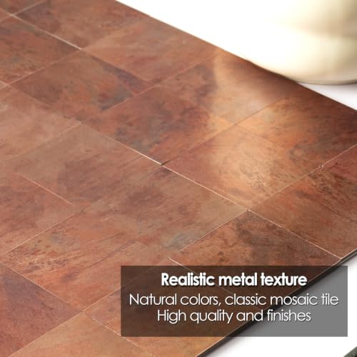 Yipscazo 10 Sheet Peel and Stick Backsplash Mosaic Tiles Stainless Steel Metal Kitchen Backsplash Stick on Tiles for Stove, Bathroom, Laundry in Retro Brown (11.8'' x 11.8'') - color: Retro Brown