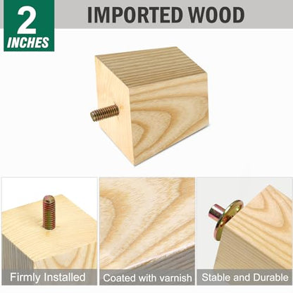 FoDau770 Square Furniture Legs 2 Inch, Ash Wood Legs with 5/16"-18 Bolts - size: 2 Inch