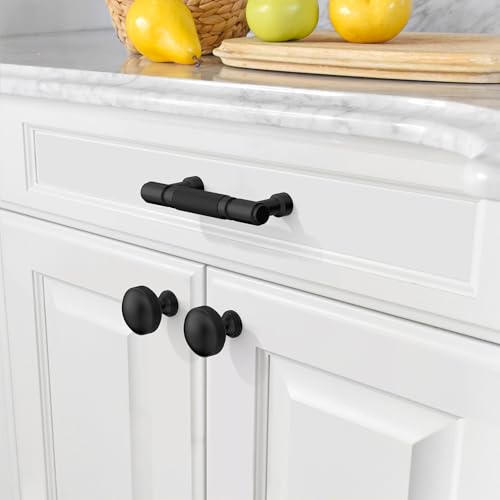 Amerdeco 10 Pack Matte Black knurled Cabinet Pulls 3" - color: Matte Black, size: 3" hole center