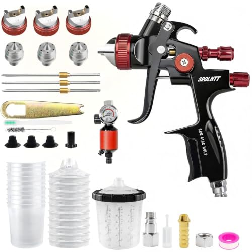 819 HVLP Air Spray Gun Kit with 1.4/1.7/2.0mm Nozzles, Paint Gun Includes 10 x 650ml Mixing Cups, Automotive Paint Gun with Integrated Air Regulator, Suitable for Car Paint, Primer & Touch-Up - size: 819 mixing cup
