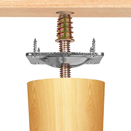 Maricome 4PCS Leg Mounting Plates with Screws for Sofa Couches Tables Furniture Legs Brackets Hardware Attachment Plates Brackets M8 T-Plates