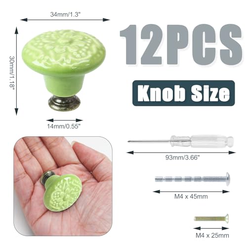 Biaungdo 12 Pcs Grass Green Ceramic Kitchen Cabinet Knobs