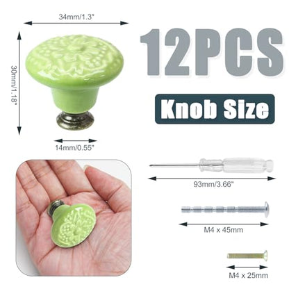 Biaungdo 12 Pcs Grass Green Ceramic Kitchen Cabinet Knobs