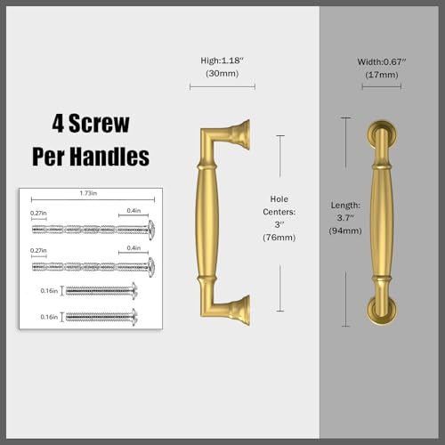 10 Pack Vibrant Brushed Moderne Brass Cabinet Pulls 3 Inch(76mm) Kitchen Cabinet Handles Solid Heavy Duty Drawer Pulls - color: Vibrant Brushed Moderne Brass, size: 3" Hole Center