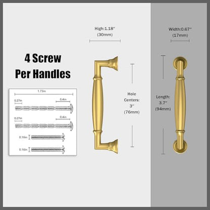 10 Pack Vibrant Brushed Moderne Brass Cabinet Pulls 3 Inch(76mm) Kitchen Cabinet Handles Solid Heavy Duty Drawer Pulls - color: Vibrant Brushed Moderne Brass, size: 3" Hole Center