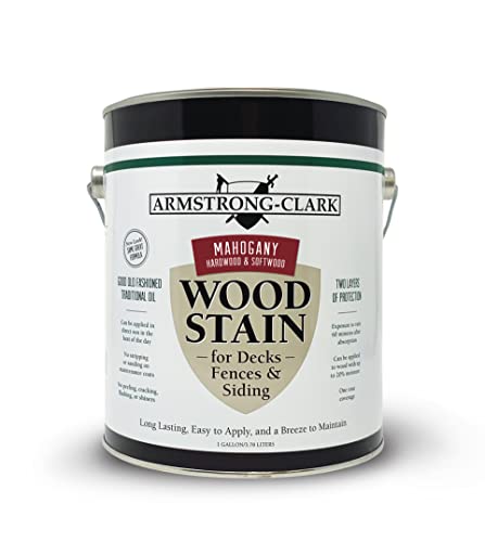 Armstrong-Clark Oil-Based Wood Stain for Decks, Fences, Siding, Logs & Outdoor Wood Surfaces | Penetrating Exterior Finish | Easy Maintenance (1 Gallons, Mahogany for Hardwoods & Softwoods) - color: Mahogany, size: 1 Gallon