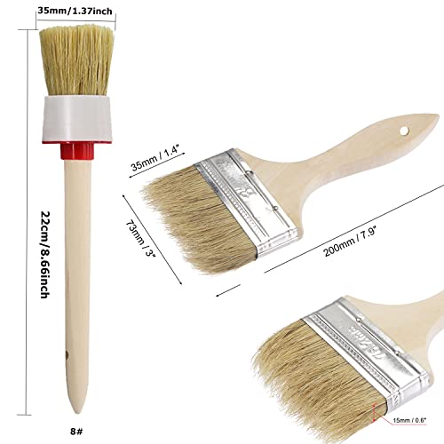 Chalk and Wax Paint Brush Set, Natural Bristle Wood Handle Round and Flat Edge Paint Brushes Multi-use Wax for Furniture Refurbished Cabinets Chairs DIY Home Decor Painting Waxing or Clean(4PACK)