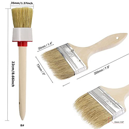 Chalk and Wax Paint Brush Set, Natural Bristle Wood Handle Round and Flat Edge Paint Brushes Multi-use Wax for Furniture Refurbished Cabinets Chairs DIY Home Decor Painting Waxing or Clean(4PACK)