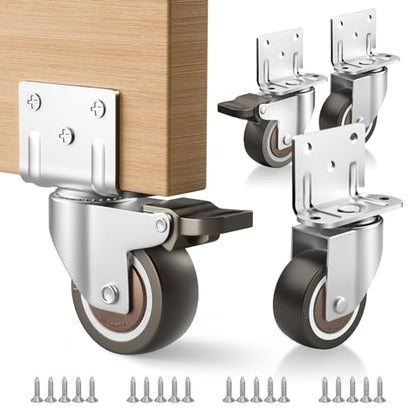 Side Mount Casters, 2 Inch Furniture Wheels, L-Shaped Rubber Casters Set of 4, 360-Degree Locking Swivel Top Plate Castor Wheels for Furniture, Baby Bed, Kitchen, Cabinet, Table - style: 2 Inch