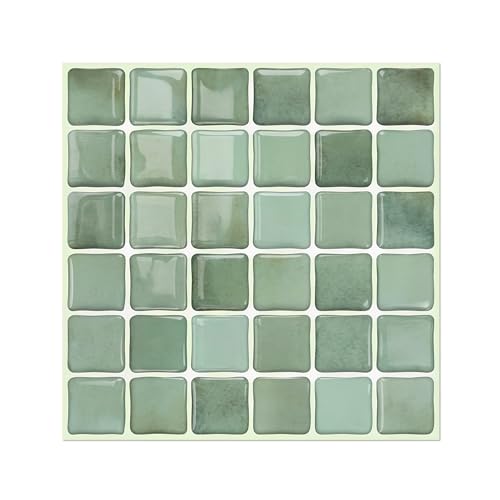 3D Mosaic Peel and Stick DIY Wall Backsplash Tiles (24, Sage Green) - color: Sage Green