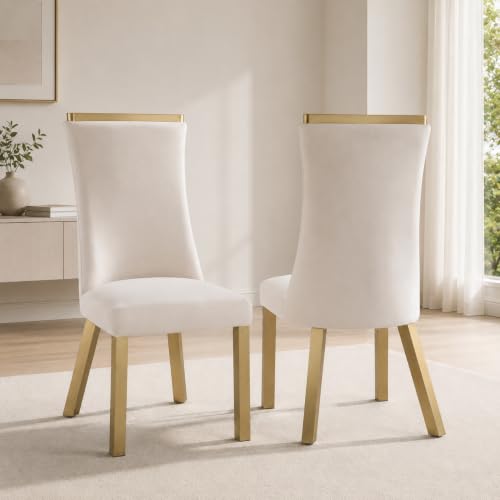 White Gold Upholstered Dining Chairs Set of 2, Waterproof Fabric - size: Set of 2