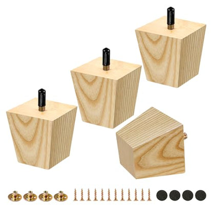 FoDau770 Square Furniture Legs 2 Inch, Ash Wood Legs with 5/16"-18 Bolts - size: 2 Inch