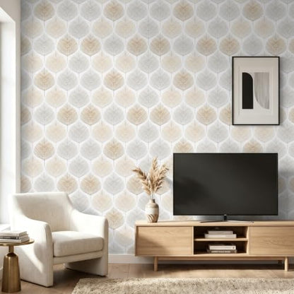 Boho Fan Palm Leaf Wallpaper Peel and Stick Gold and Sliver - color: Needle Leaf