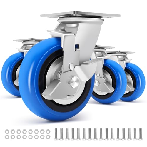 W B D WEIBIDA 6 Inch Heavy Duty Casters Set of 4, Smooth Rolling Caster Design for Cart Wheels, 4500 LBS Industrial Grade Castors with Upgraded Thickened Bracket, Durable Castors (4 Brake) - size: 6 IN (4 Brakes)