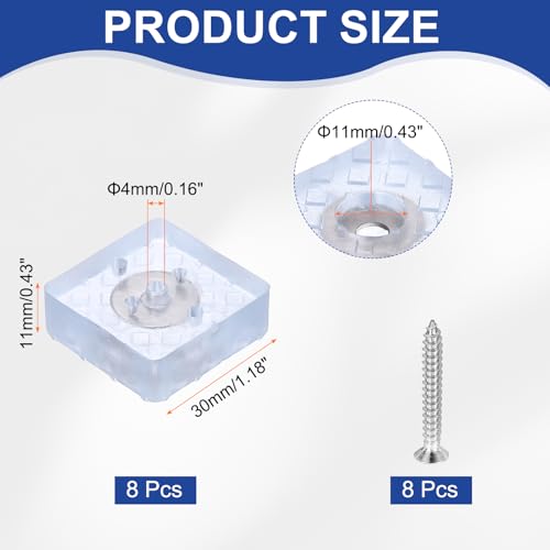 uxcell 8pcs Screw-On Furniture Pads,Large Square PVC,1.18" Wx0.43 H,Clear - color: Clear