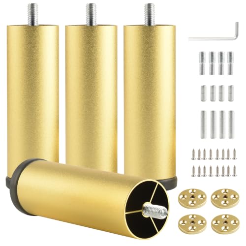4 Pack Gold Metal Furniture Legs M8 Replacement Sofa Legs Screw in 4.7 Inch Cabinet Legs Desk Leg Riser Aluminum Alloy Support Feet for Dresser Bed Frame Leg - color: Gold, size: 4.7 inch(4pcs)