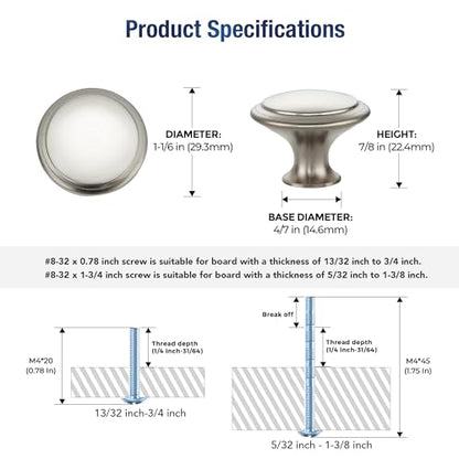 Brushed Nickel Cabinet Drawer Hardware,30mm Kitchen Cabinet Knobs,18 Pack - color: Brushed Nickel