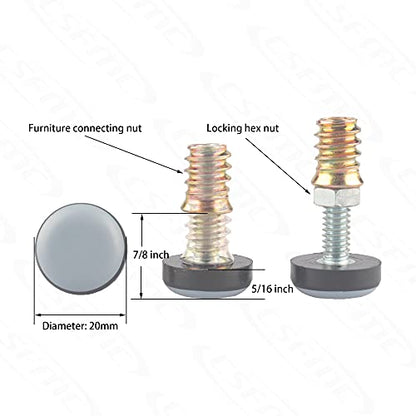 Furniture Leveler PTFE(Teflon) Bottom(20mm Base),Threaded Shank(1/4-20) Adjust Pads,Table/Chair/Cabinet/Sofa Medium Adjustable Legs Leveling,Nuts Installation and Floor Protection(16Pack) - size: 20mm Base 1/4-20 x 1", 16 Pack