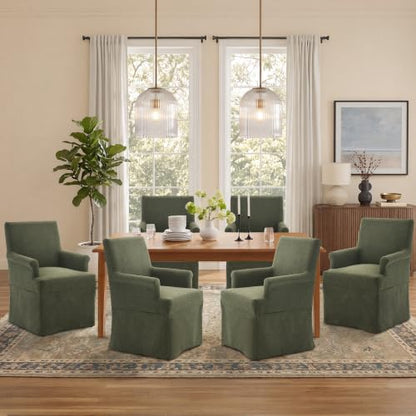 Arm Dining Chair Fabric Long Skirt Slipcovered High Back Upholstered Dinner - color: Green, size: 6 PCS