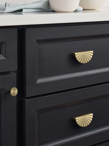5 Pack Brushed Gold Cabinet Pulls 3" Hole Center Cup Flat Brass Drawer Pulls Kitchen Cupboard Bathroom Dresser Cabinet Hardware Handles Zinc Alloy - color: Brushed Gold, size: 3"(76mm) Hole Center