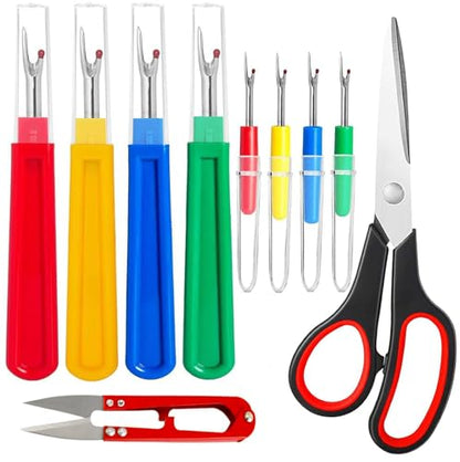 10 Pcs Sewing Seam Rippers, 4 Big and 4 Small Handy Stitch Ripper Sewing Tools with 2 Scissors for Sewing Crafting Thread Removin - color: Red, Yellow, Blue, Green