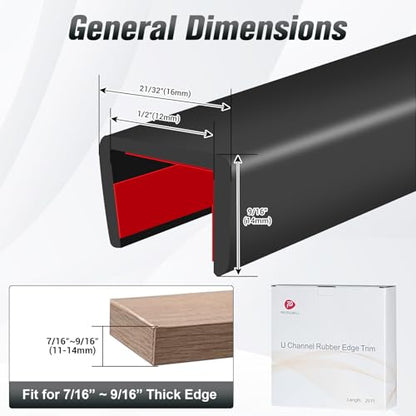 Rubber Edge Trim, Self Adhesive U Channel Edge Trim, Big Size U Shaped Trim, Edge Banding for Plywood, Woods, Shelf, Cabinet, Countertop, Size 1/2", Length 20Ft, Black - size: Size1/2"(Fit 7/16"~9/16"), L20'