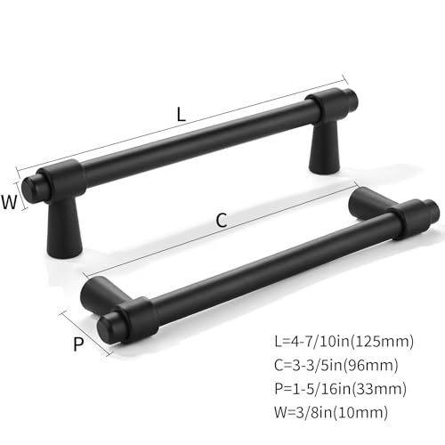 khtumeware 3-3/4 inch 5 Pack Matte Black Cabinet pulls Zinc Alloy Modern and Simple Cabinet Handle Suitable for Custom Whole-House Furniture (Kitchen/Bathroom/Bedroom). - color: Matte Black, size: 3-3/4 Inch