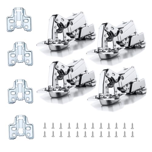 XIEHE Hardware 165 Degree Soft Close Full Overlay Frameless Hinges 4 Pack, for Kitchen Cabinets Door Brushed Nickel Flush Mount Clip-on Hinge with Screws - color: full-overlay, size: 4 Pack