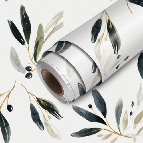 HOMETITUTE Olive Leaf Peel and Stick Wallpaper 118.1x17.7 Inch Vinyl - color: Olive Leaf