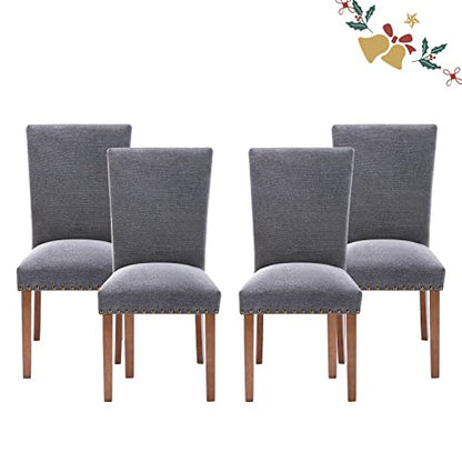 Parsons Dining Chairs Set of 4, Upholstered Nailhead Dining Room Kitchen Side Chair with Thick Cushions and Wood Legs, Dark Grey - color: Grey, size: set of 4