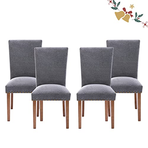 Parsons Dining Chairs Set of 4, Upholstered Nailhead Dining Room Kitchen Side Chair with Thick Cushions and Wood Legs, Dark Grey - color: Grey, size: set of 4