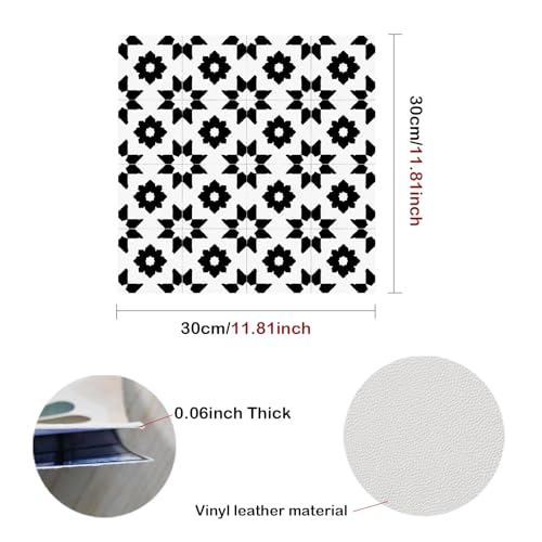 Nuxovilar Peel and Stick Vinyl Floor Tiles - 12x12 Inch - color: Black white geometric pattern