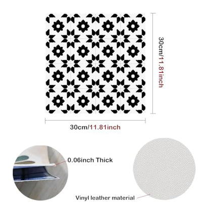 Nuxovilar Peel and Stick Vinyl Floor Tiles - 12x12 Inch - color: Black white geometric pattern