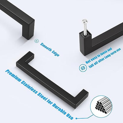KNOBWELL 20 Pack| 5 inch Square Kitchen Cabinet Handles, 128mm Matte Black Cupboard Pulls, Dresser Drawer Knobs and Pulls Bathroom Cabinet Handles - color: Matte Black, size: Hole Center:5 inch(128mm)