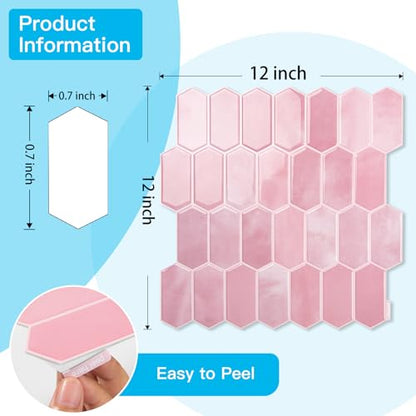 Art3d Hexagon Tile Peel and Stick Backsplash, 10-Pack, 12 x 12 Inch, Pink - color: Pink, size: 12 x 12 Inch