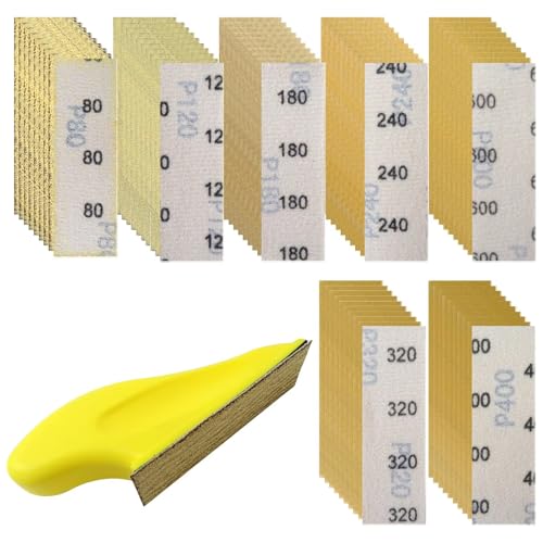 New Micro Detail Sander Kit, 80/120/ 180/240/ 320/400/ 600 Grit Sand Paper Assortment Wet Dry Hook & Loop Sandpaper for Painting Prep, Arts, Zips, Glass and Crafts