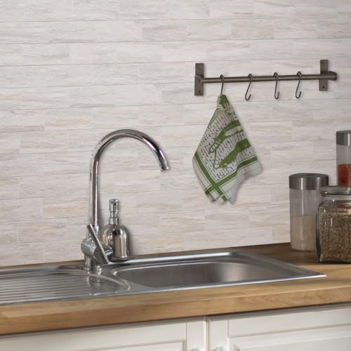 AULIGET 100-Piece Beige Slate Peel and Stick Backsplash Wall Tiles, 3" x 6" PVC Faux Stone Stick on Tile for Backsplash Kitchen, Bathroom, Laundry Room, Camper, Fireplace - color: Beige Slate