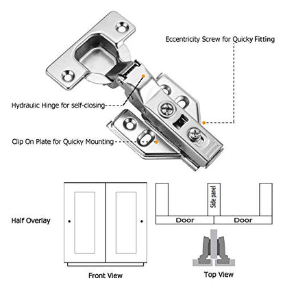 10Pcs Soft Close Half Overlay Cabinet Hinges with Clip-On Plate - color: Half Overlay, size: 10 Pieces